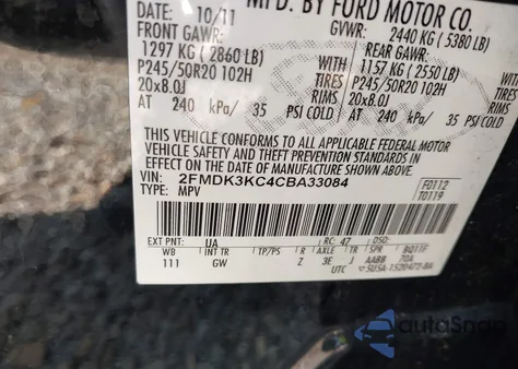 2012 Ford Edge Limited z USA, uszkodzony, nr VIN 2FMDK3KC4CBA33084